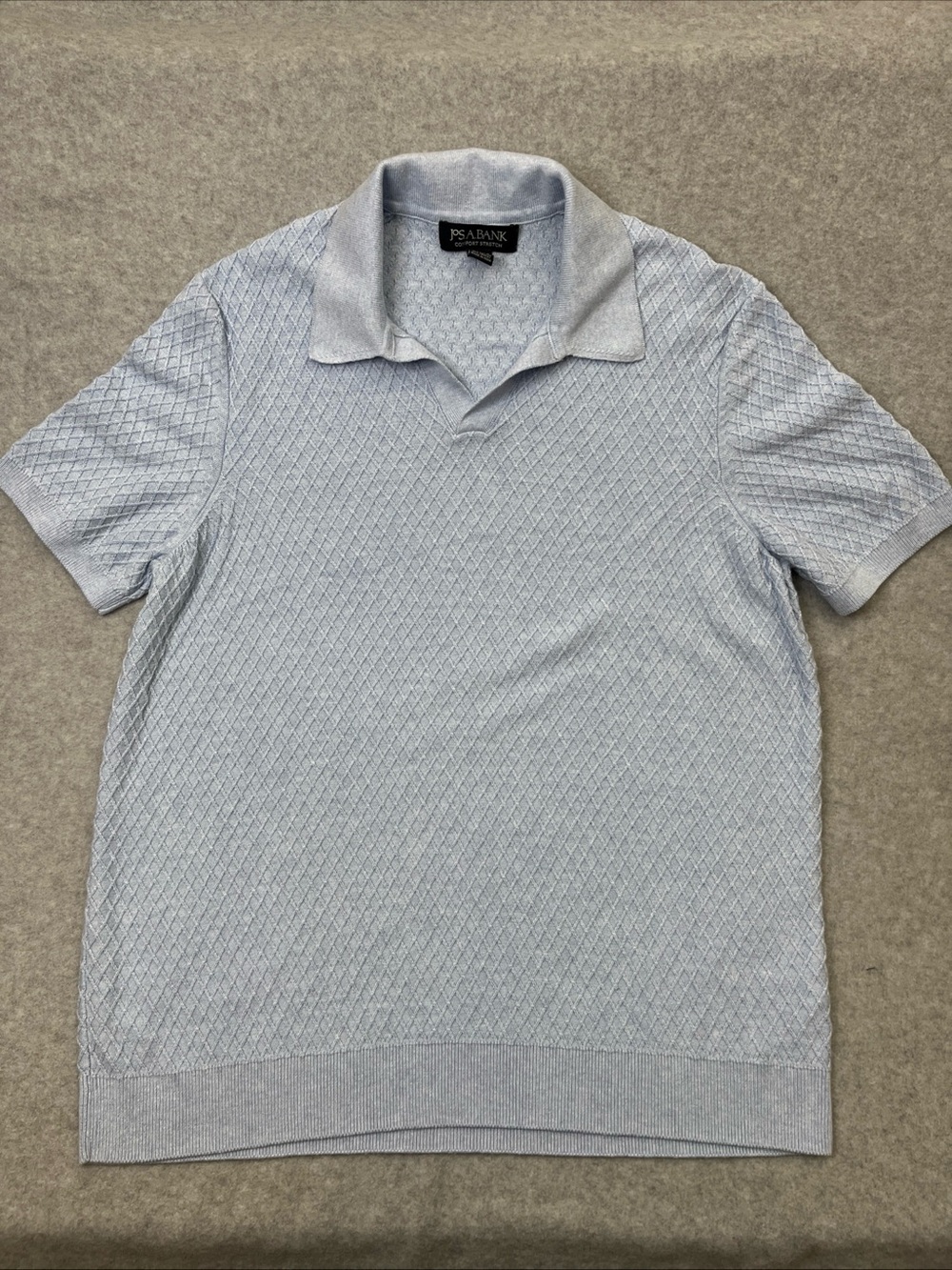 Jos A Bank Comfort Stretch Tailored Fit Short Sleeve knit Polo Blue Sweater Sm